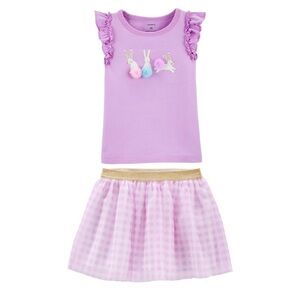 New Carter’s Girls Top & Skirt Set 4T Purple Lavender Bunny Outfit